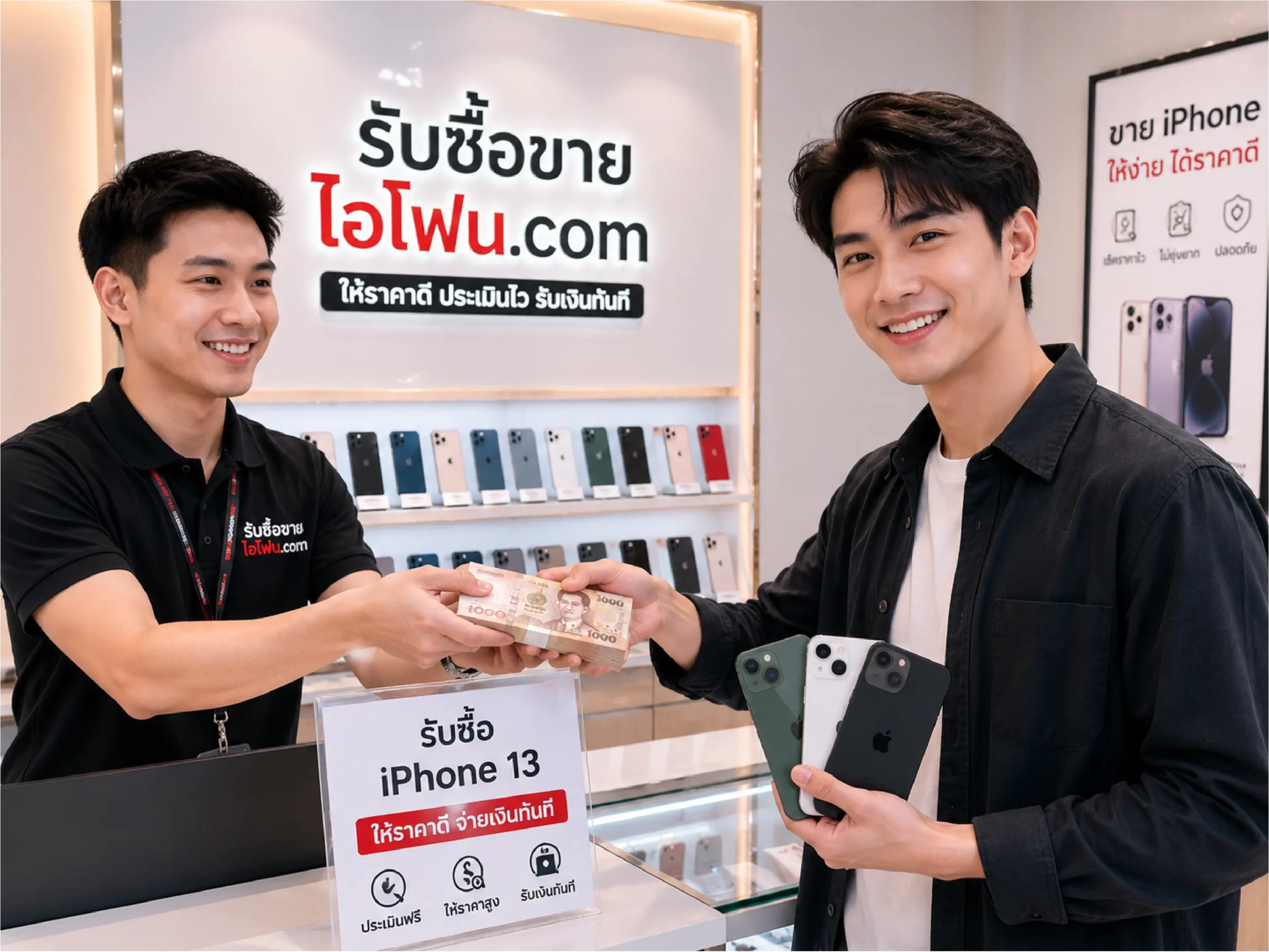 ลูกค้ารับเงินหลังขาย iPhone 13 กับร้านรับซื้อมือถือ